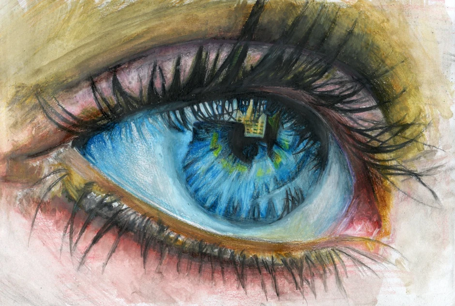 Глаз цветными карандашами
