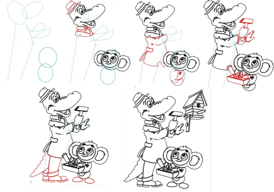 Рисовать чебурашку и крокодила гену поэтапно