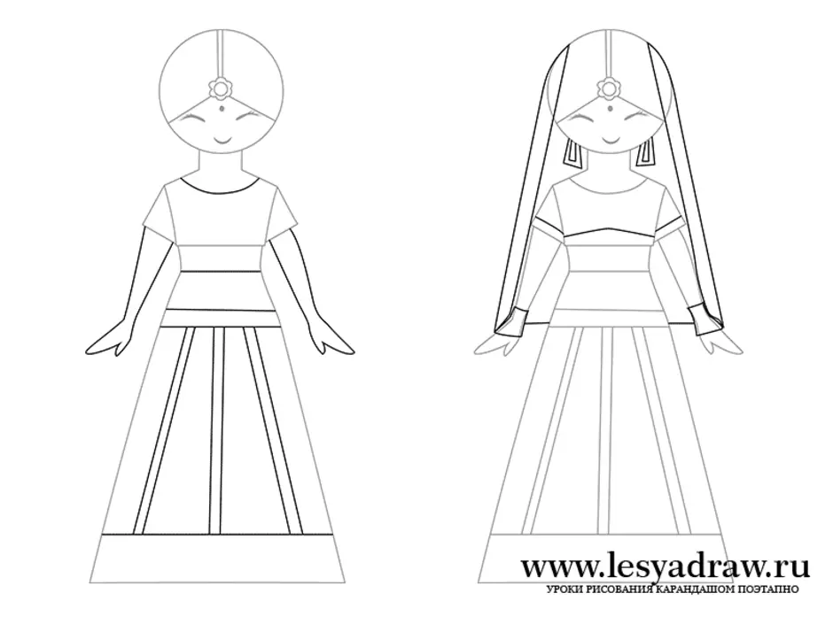 Кукла поэтапно. Поэтапное рисование куклы. Кукла в национальном костюме пошаговое рисование для детей. Костюм куклы поэтапное рисование. Кукла рисунок поэтапно.