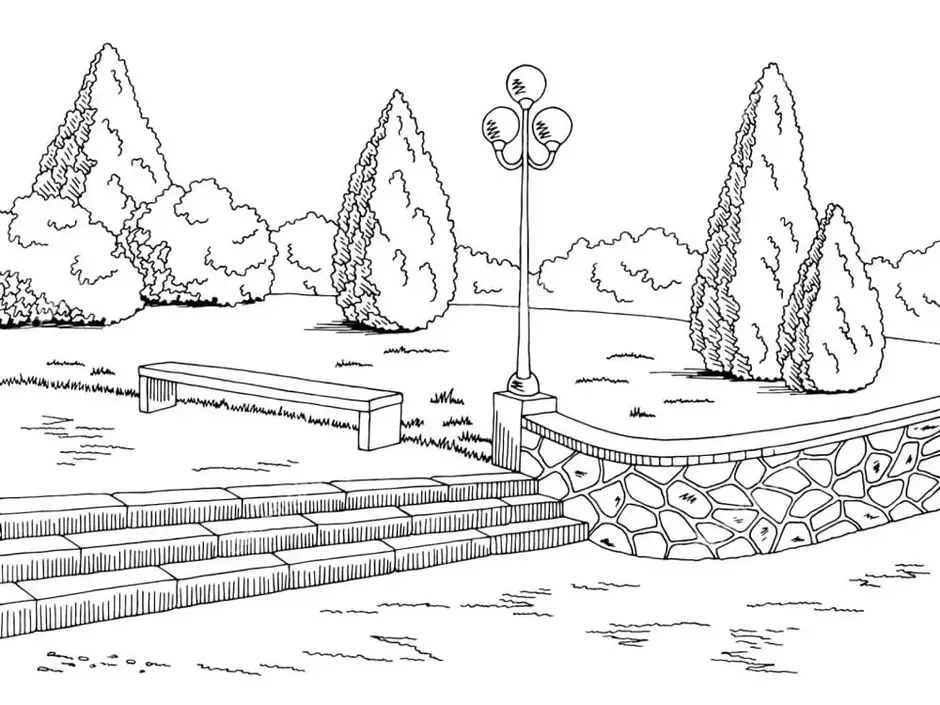 Ландшафтный дизайн рисунок легкий для срисовки