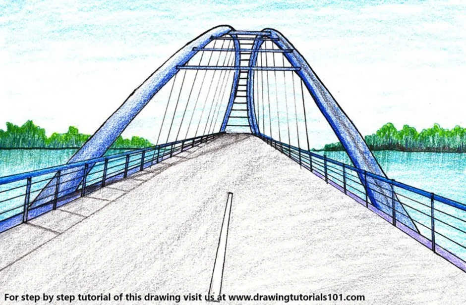 Как нарисовать подвесной мост через реку