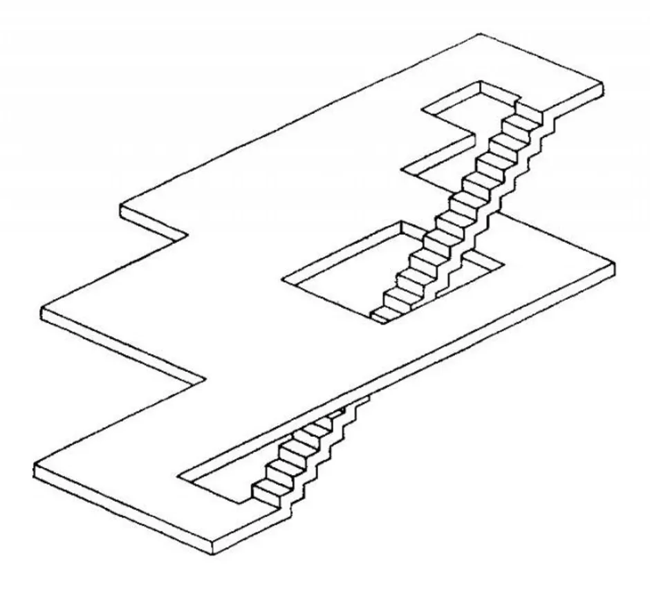 Невозможный чертеж. Геометрические иллюзии лестница Эшера. Оптическая иллюзия лестница. Невозможные фигуры лестница. Геометрическая иллюзия лестница.