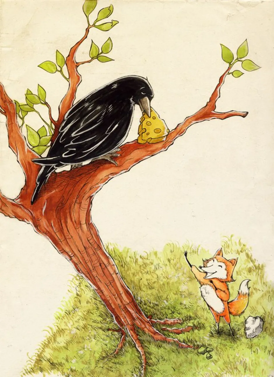 Ворона и лисица. Басни. Иллюстрация к басне ворона и лисица. Иллюстрации к басням Крылова. Ворона и лиса рисунок.