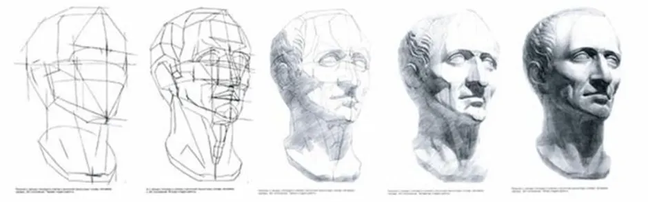 Построение гипсовой головы поэтапно академический рисунок