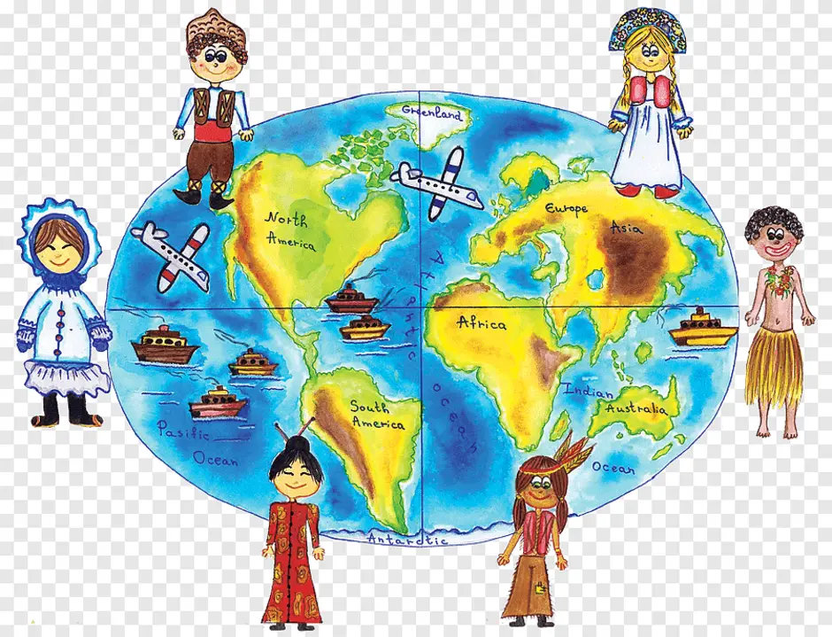 Карта народов земли. Дети разных народов на глобусе. Географическая карта для дошкольников.