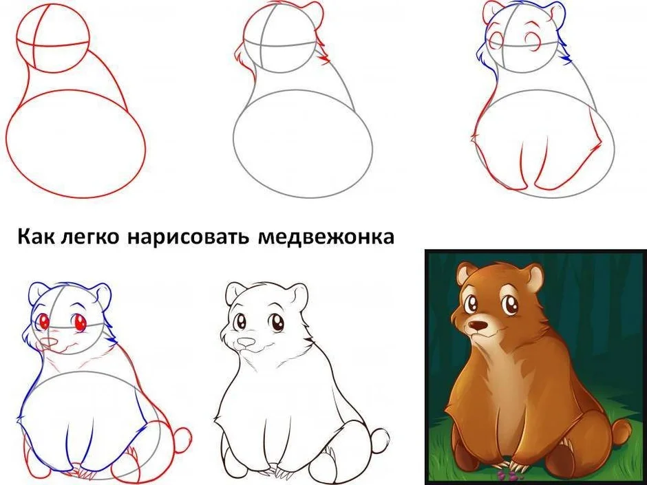 Рисунок по этапно медведь