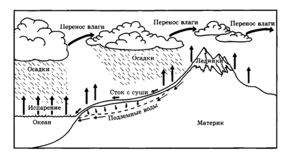 Схема мирового круговорота воды в природе