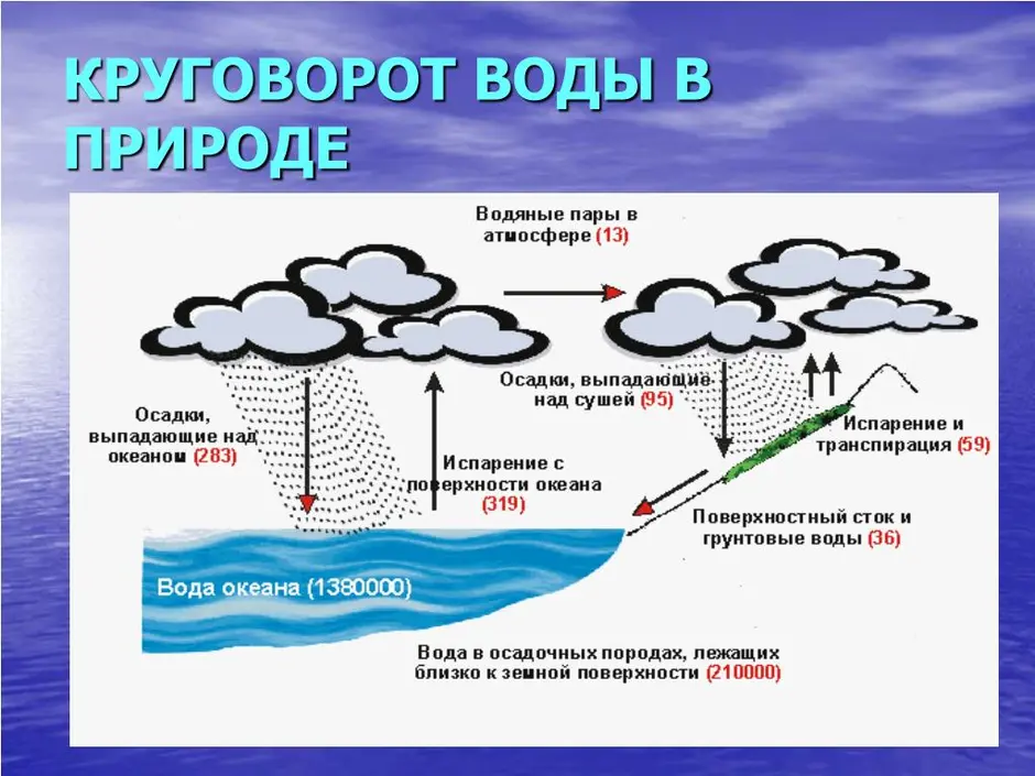 Составить схему круговорот воды в природе