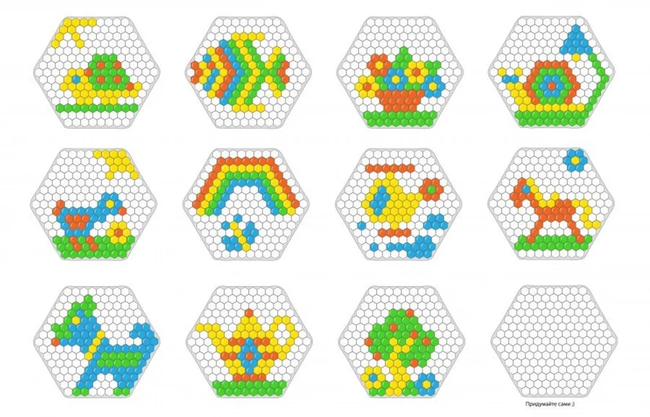 Мозаика картинки для детей схемы шестиугольная