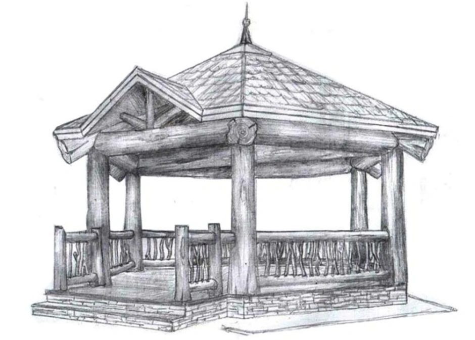 Беседка карандашом. Беседка набросок. Беседка рисунок карандашом. Эскиз беседки.