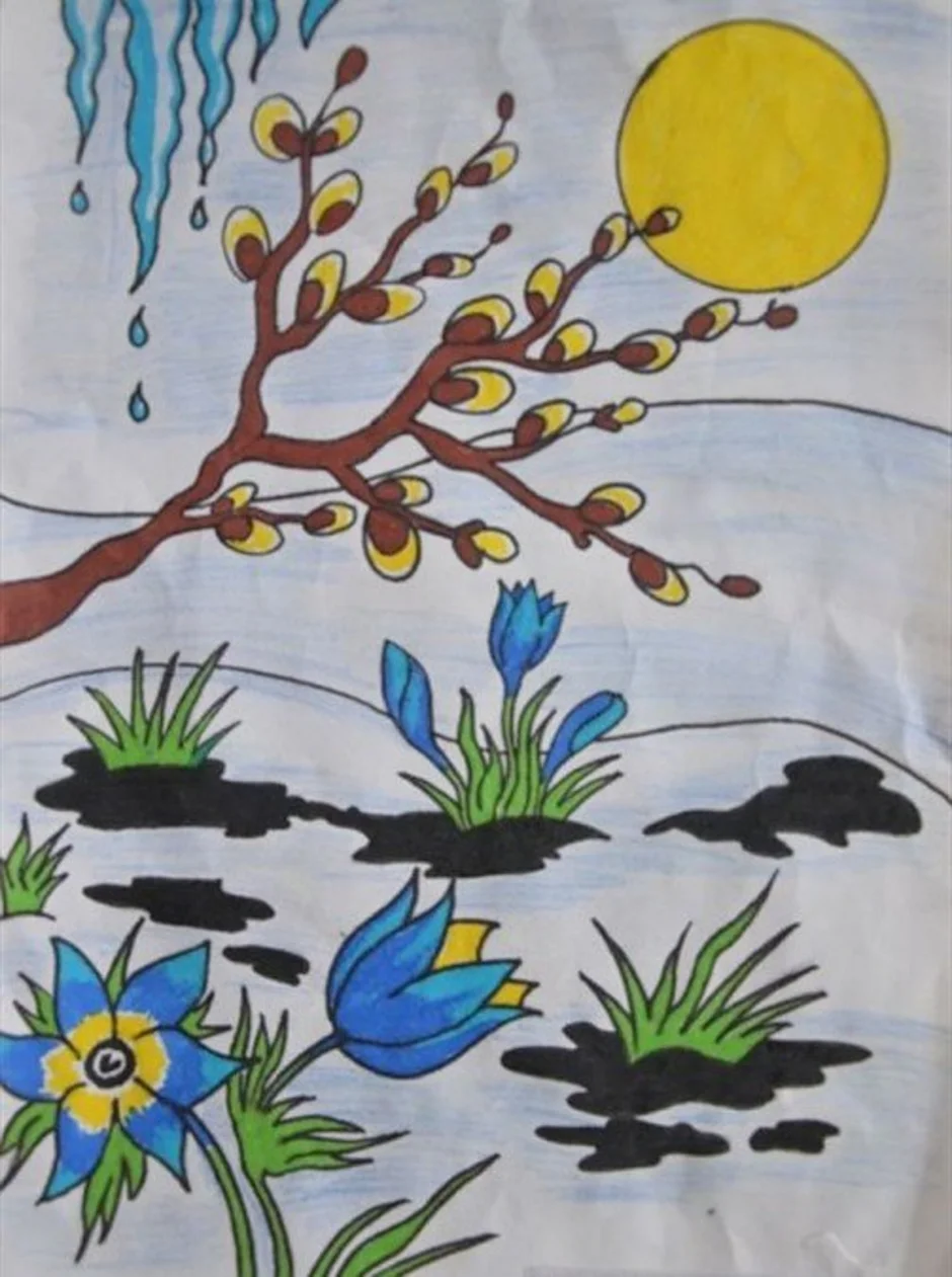 4 класс приход весны. Рисунок на весеннюю тему. Детские весенние рисунки.