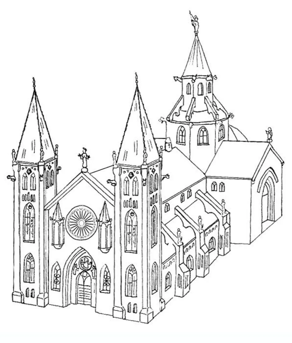Рисунок здания в готическом стиле. Готический стиль в архитектуре для детей. Готика архитектура карандашом. Готический стиль в архитектуре раскраска.