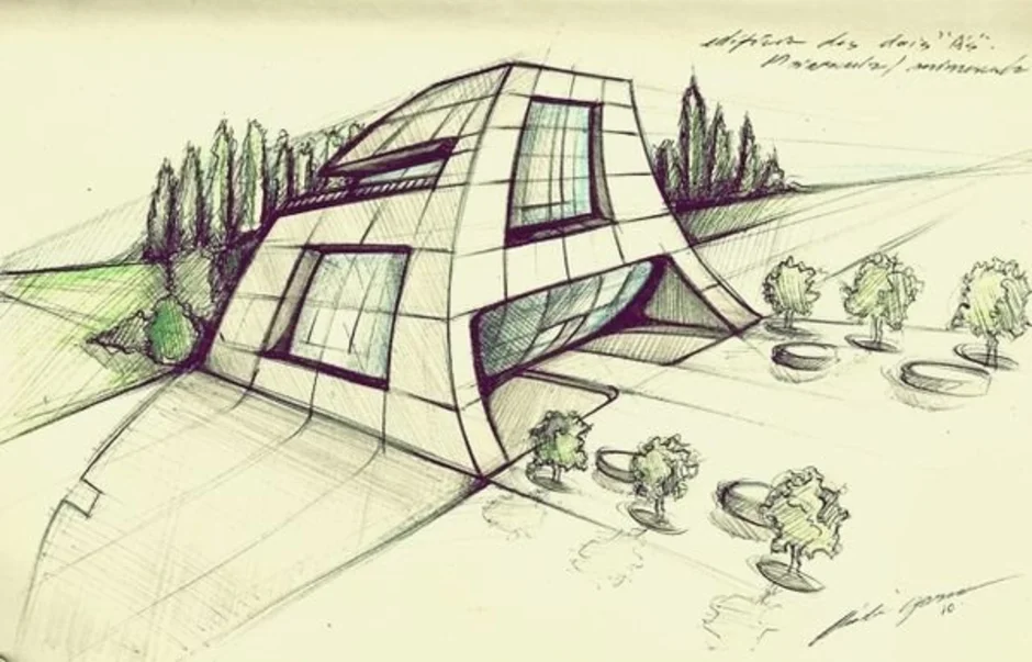 Дом интересной формы рисунок