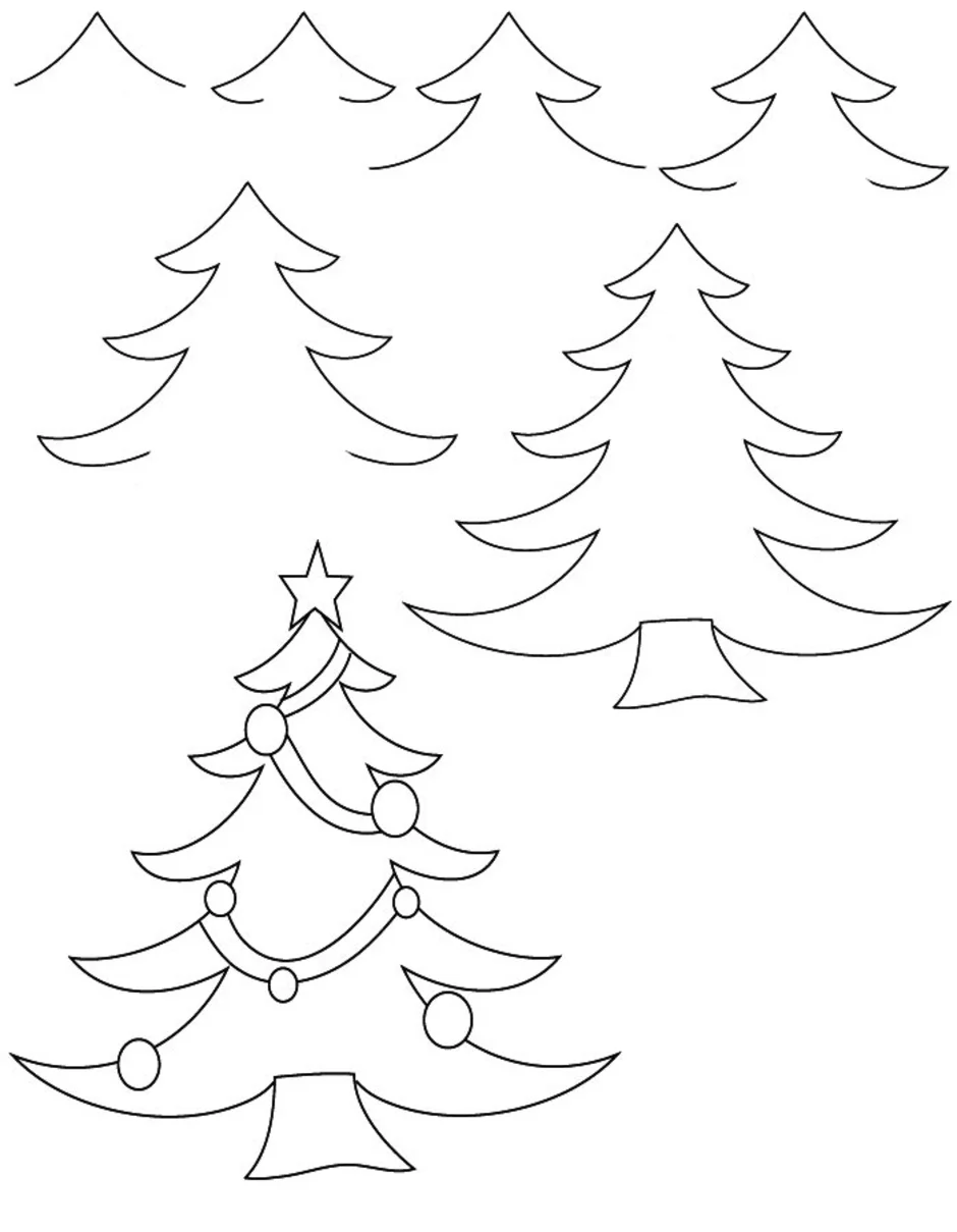Нарисовать елочку новогоднюю маленькую. Елка рисунок. Пошаговое рисование елки для детей. Елка для рисования для детей. Поэтапное рисование новогодней елки.