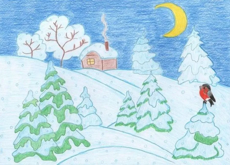 Рисунок к стихотворению зимнее. Зима рисунок. Рисунок на зимнюю тему. Детский рисунок на тему зима. Рисунок на тему Зимушка зима.