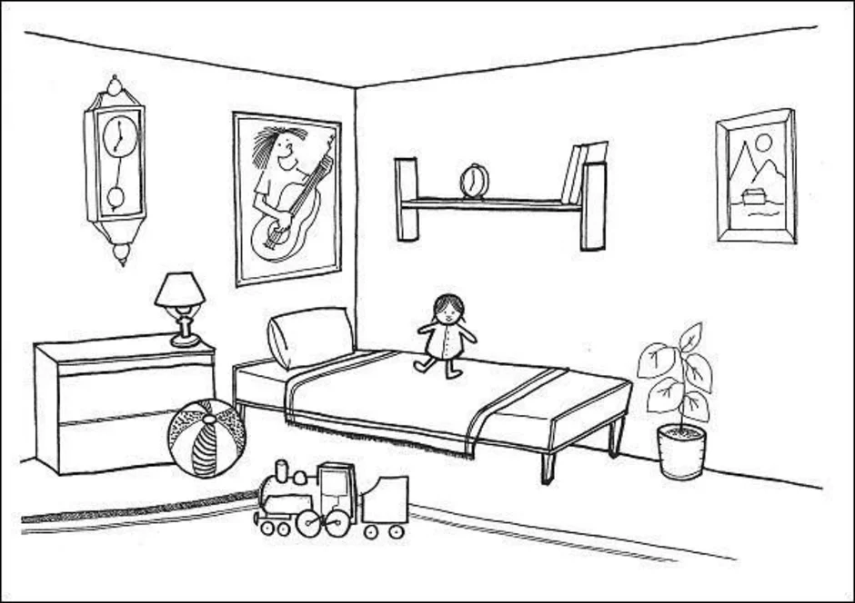 Paint my room. Комната раскраска для детей. Детская комната раскраска. Рисование комнаты с мебелью. Спальня раскраска для детей.