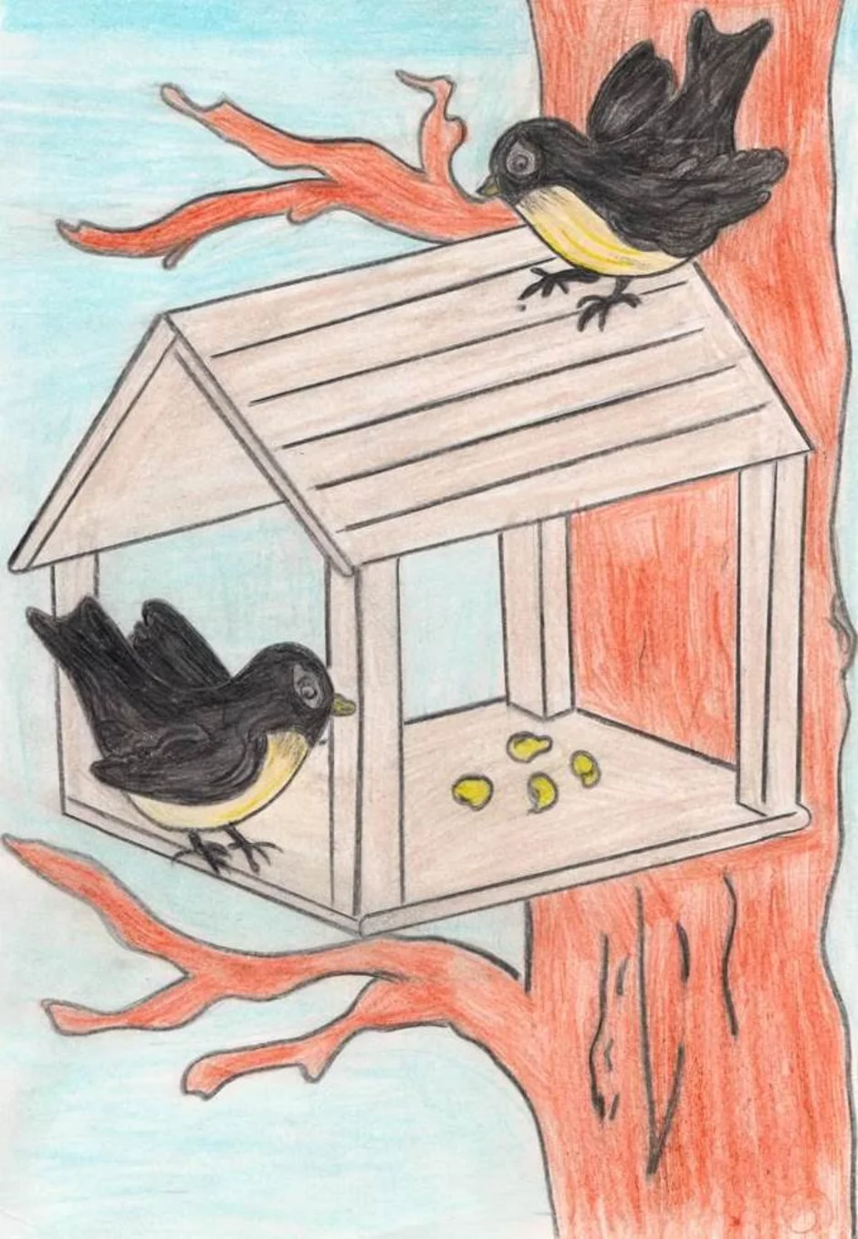 Как нарисовать кормушку для птиц. | Рисуем вместе с детьми | Дзен