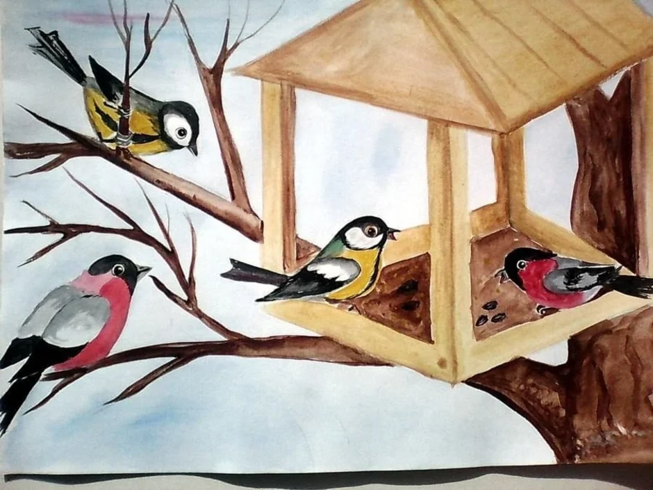 Раскраска - Птицы в кормушке