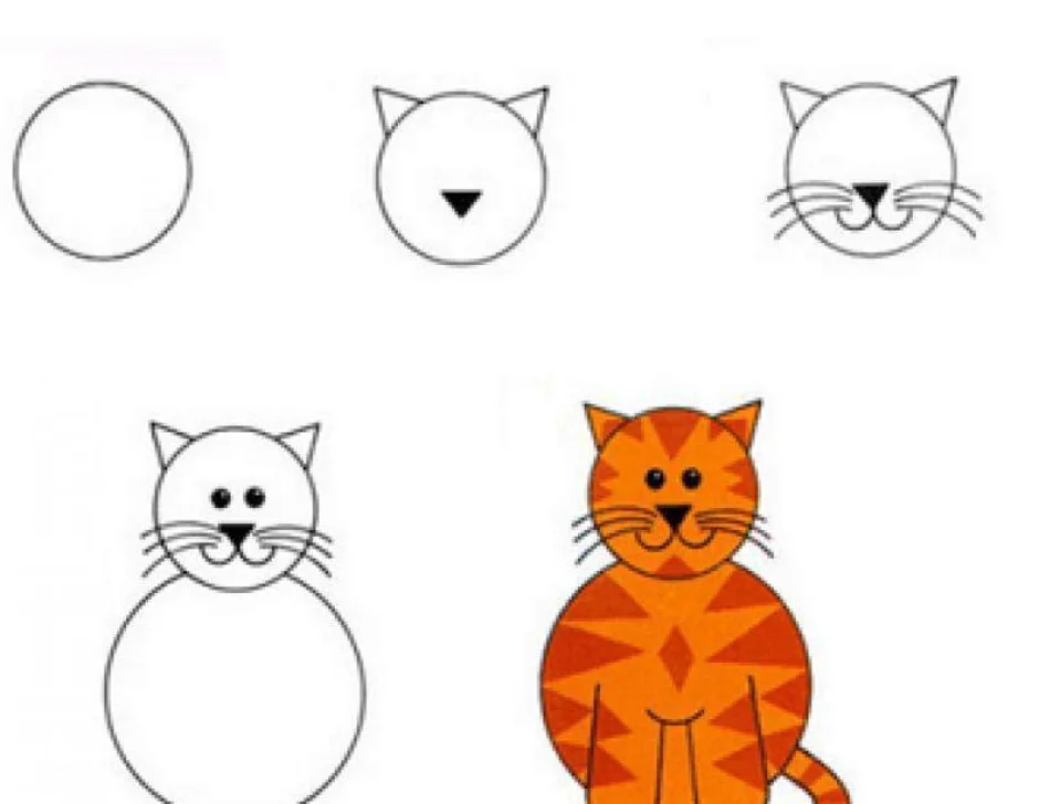 Рисуем кота с детьми. Кошка для рисования для детей. Пошаговые рисунки для детей. Поэтапное рисование кота для детей. Схема рисования кошки.