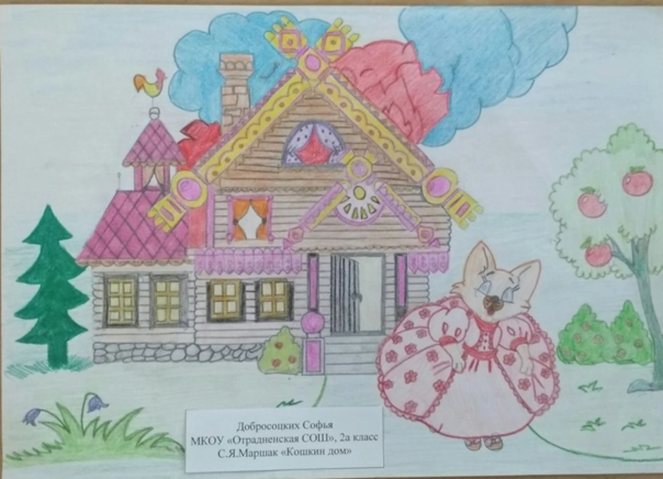 Кошкин дом 3 класс. Рисование Кошкин дом. Кошкин дом рисунок. Кошкин дом Маршак иллюстрации. Кошкин дом Маршак рисунок.