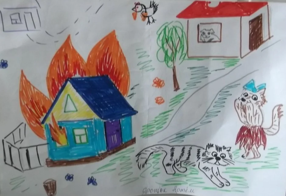 Кошкин дом 3 класс. Рисунок на тему Кошкин дом. Рисование Кошкин дом. Кошкин дом пожарная безопасность для детей. Кошкин дом пожар.