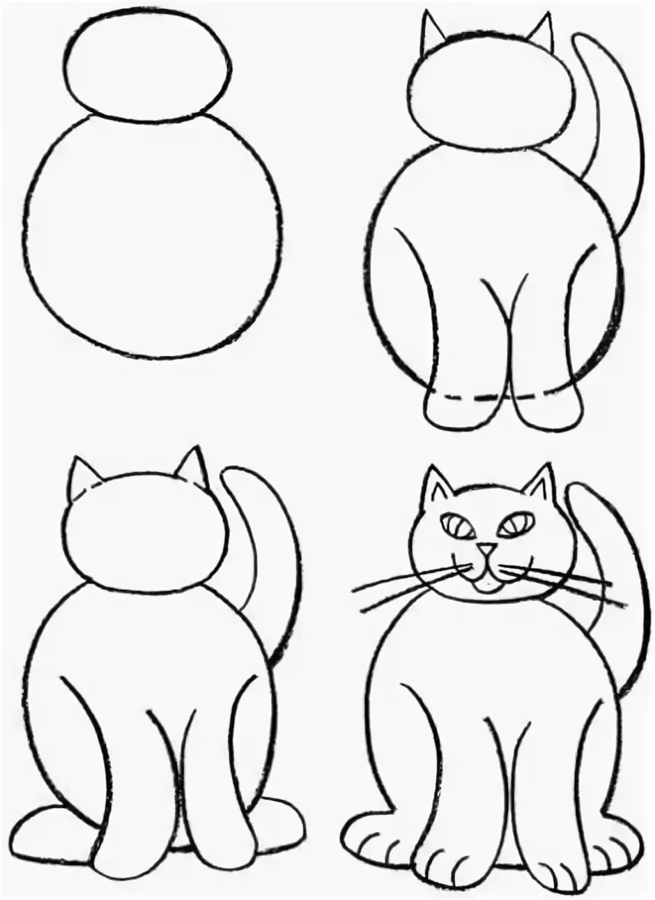 Нарисовать кошку поэтапно для детей. Поэтапное рисование для детей. Легкие рисунки. Поэтапное рисование кошки. Рисование лето.