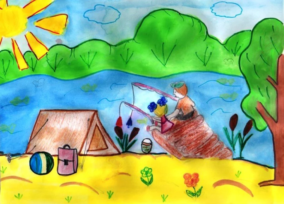 Лучший день каникул. Летние рисунки. Рисунок на тему лето. Летний рисунок для детей. Рисунок на летнюю тему.