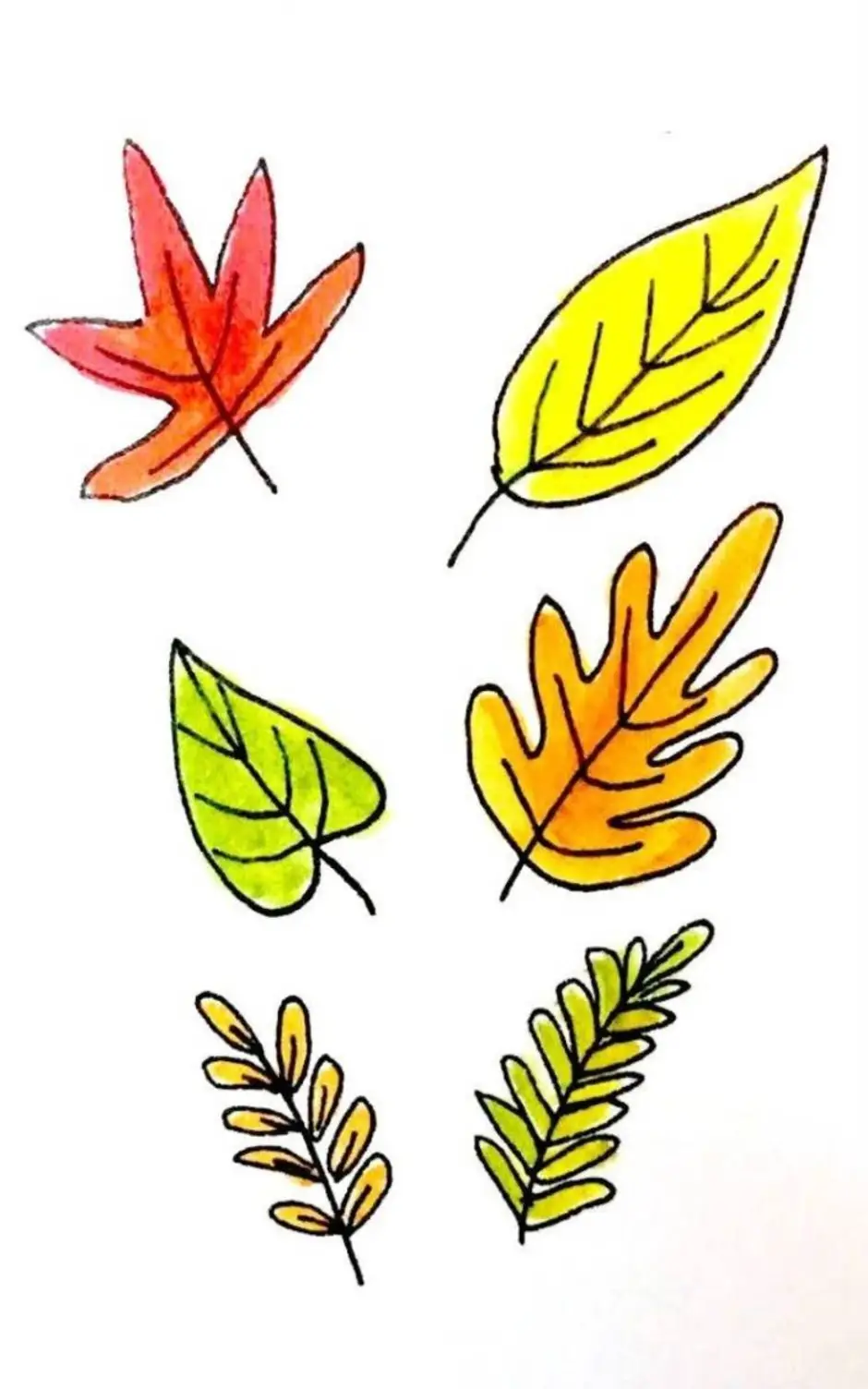 Как можно раскрасить 5 листочков. Рисование осенних листьев. Листья рисунок. Листочек рисунок. Рисование листьев для детей.