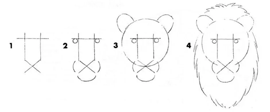 Как нарисовать голову льва для детей