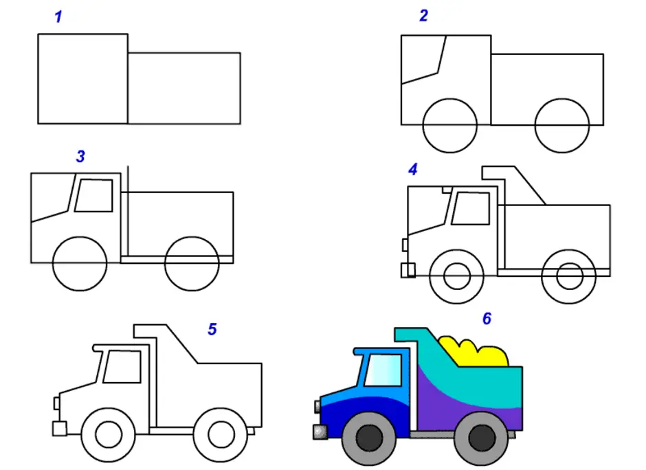 Рисуем грузовик поэтапно для детей