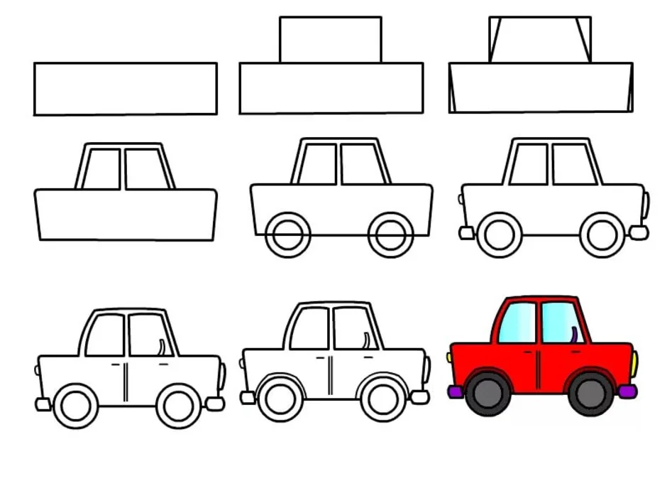 Как ребенку поэтапно нарисовать машину карандашом поэтапно ребенку