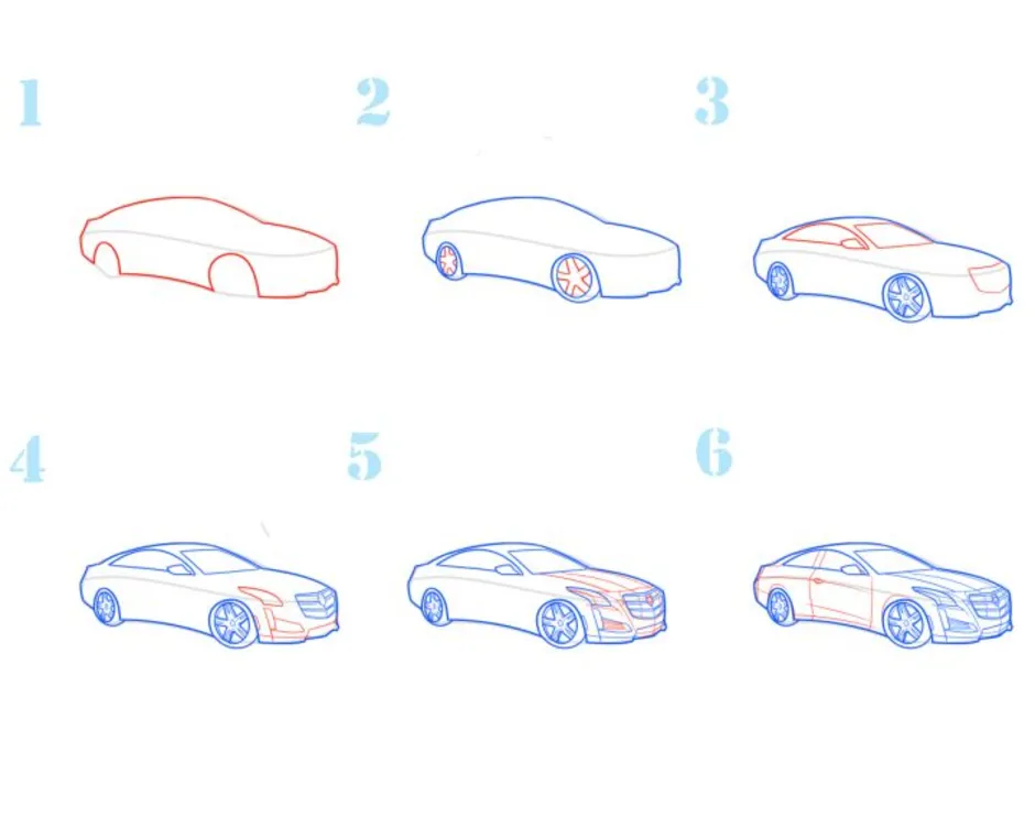 Можно рисовать машину. Машина пошагово сбоку. Этапы рисования машины. Поэтапный рисунок автомобиля. Рисование машины для начинающих.