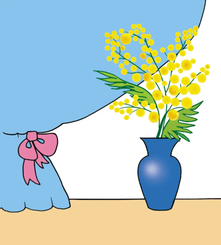 Рисуем мимозу 1 класс. Рисование для детей ваза с мимозой. Нарисовать мимозу пошагово. Рисование цветов в пеенте. Рисование Мимоза в вазе.