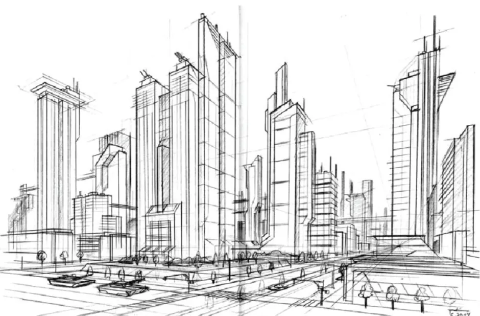 Современные города рисовать. Современный город карандашом. Эскиз города. Эскиз современного города. Зарисовка современного города.