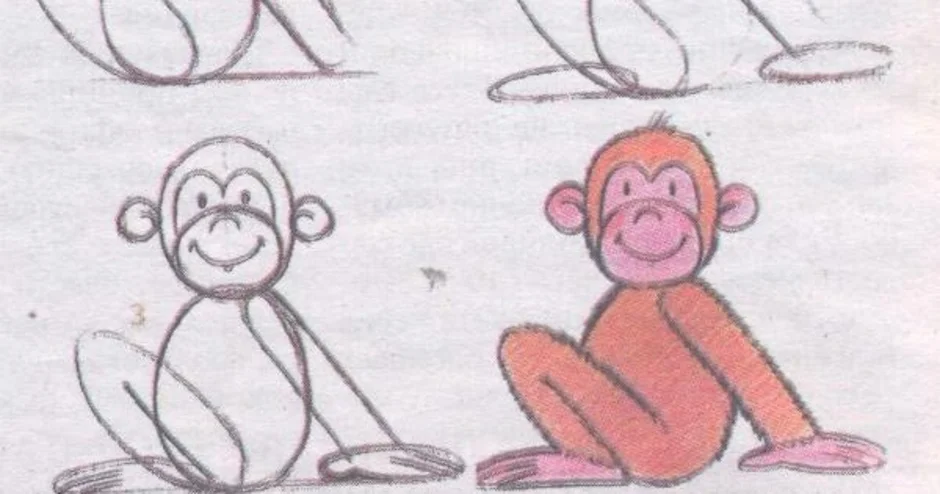 Рисунок обезьянки яшки 3 класс. Обезьяна рисунок карандашом. Поэтапное рисование обезьянки. Легкие рисунки обезьяны. Рисуем обезьяну с детьми.