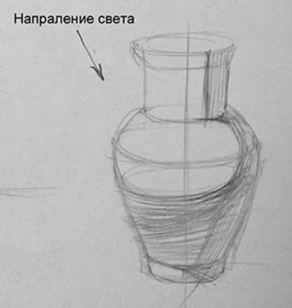 Нарисовать вазу и яблоко