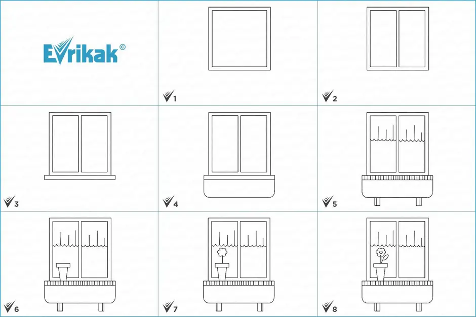 Рисунок подоконника карандашом