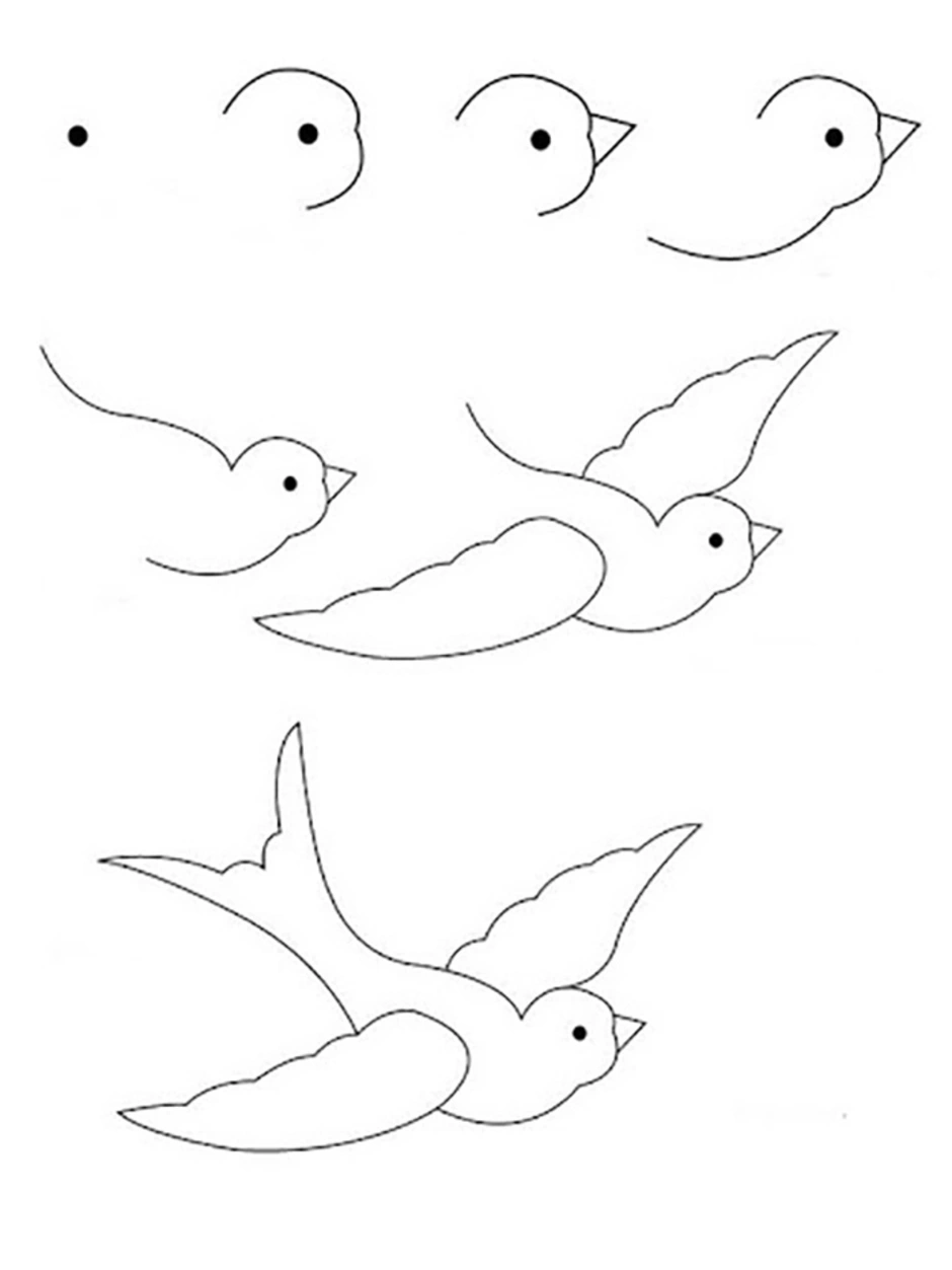 Как нарисовать птицу на ветке легко. 