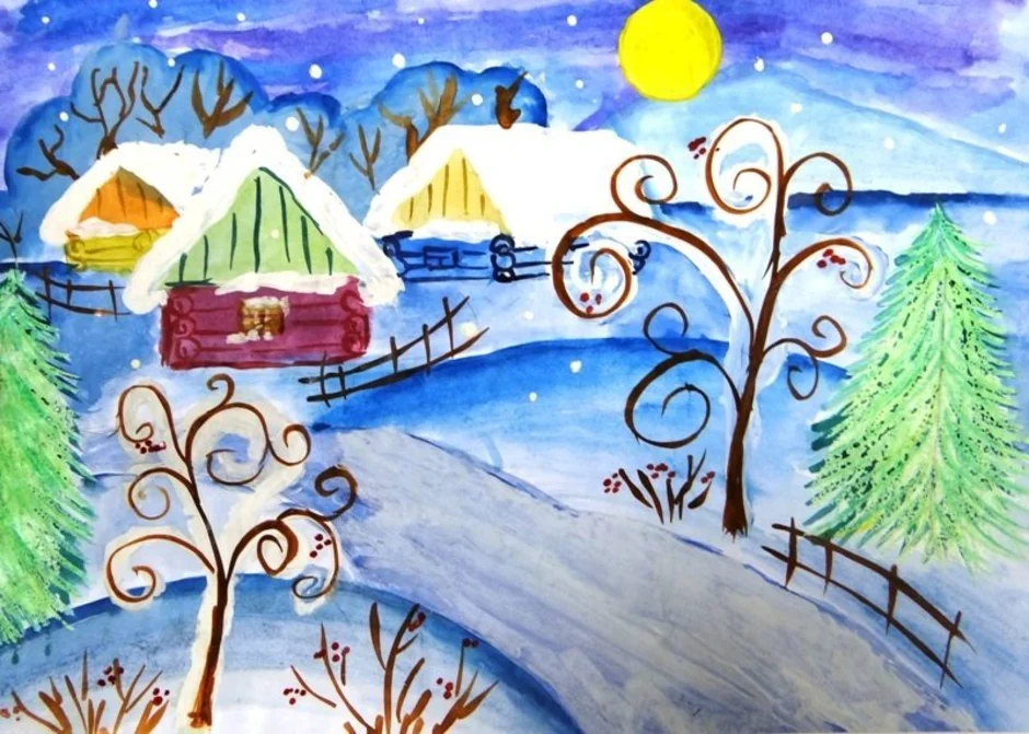 Зимние картинки легко. Зимние рисунки. Зимний пейзаж для детей. Рисунок на тему зима. Детские рисунки на тему зима.