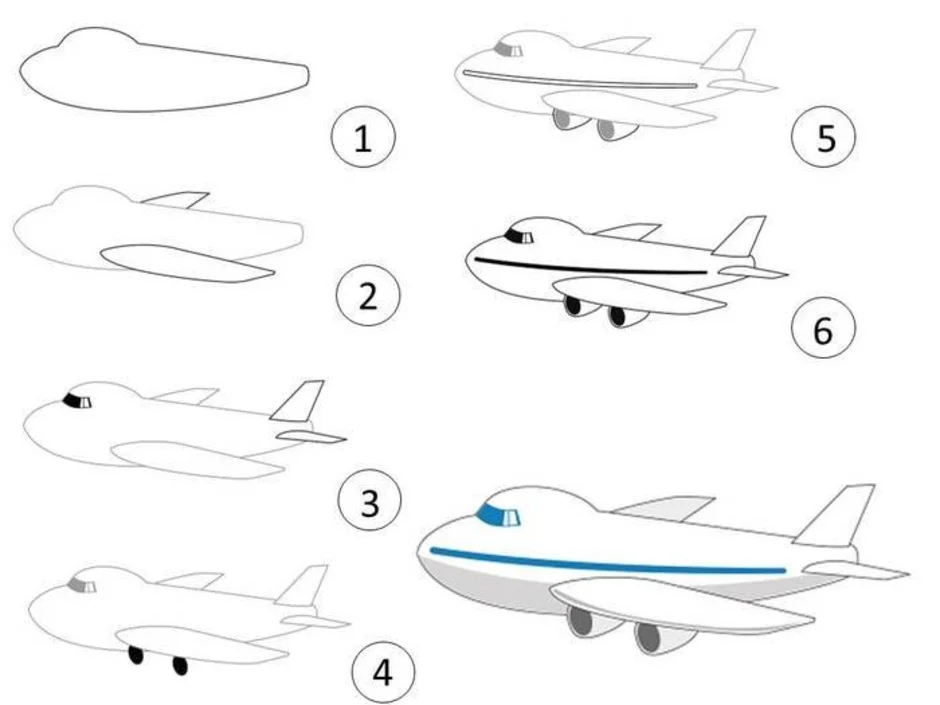 Нарисовать самолет поэтапно для детей 7 лет