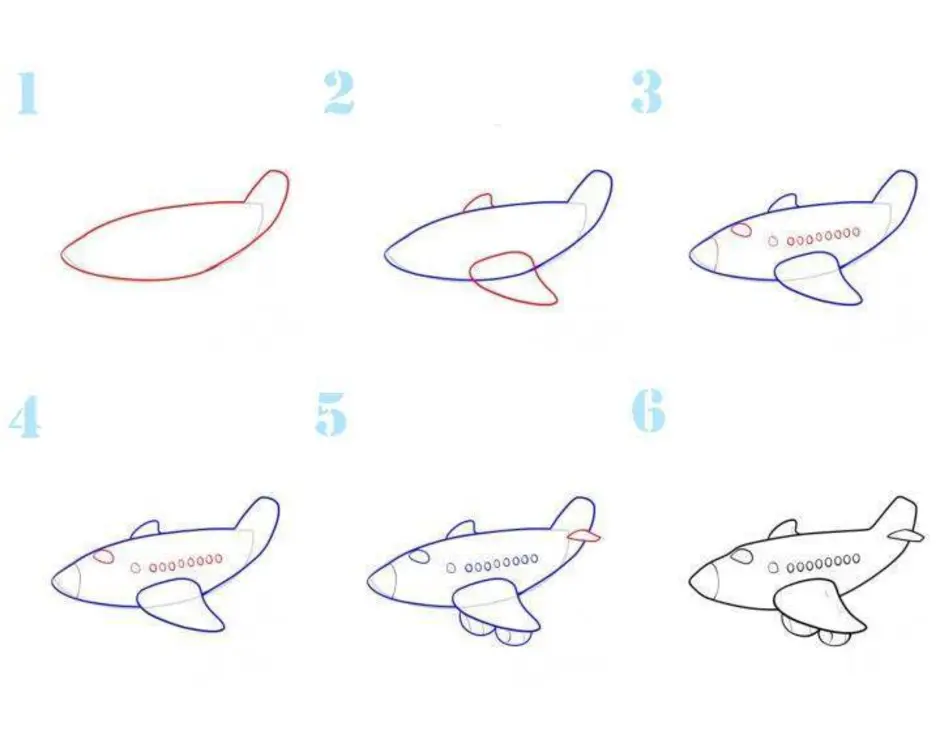Самолет нарисовать для детей поэтапно простые рисунки