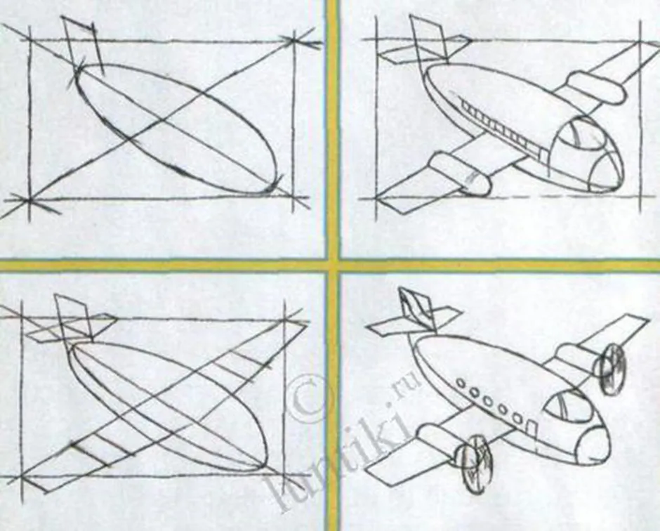 Самолет нарисовать для детей поэтапно простые рисунки