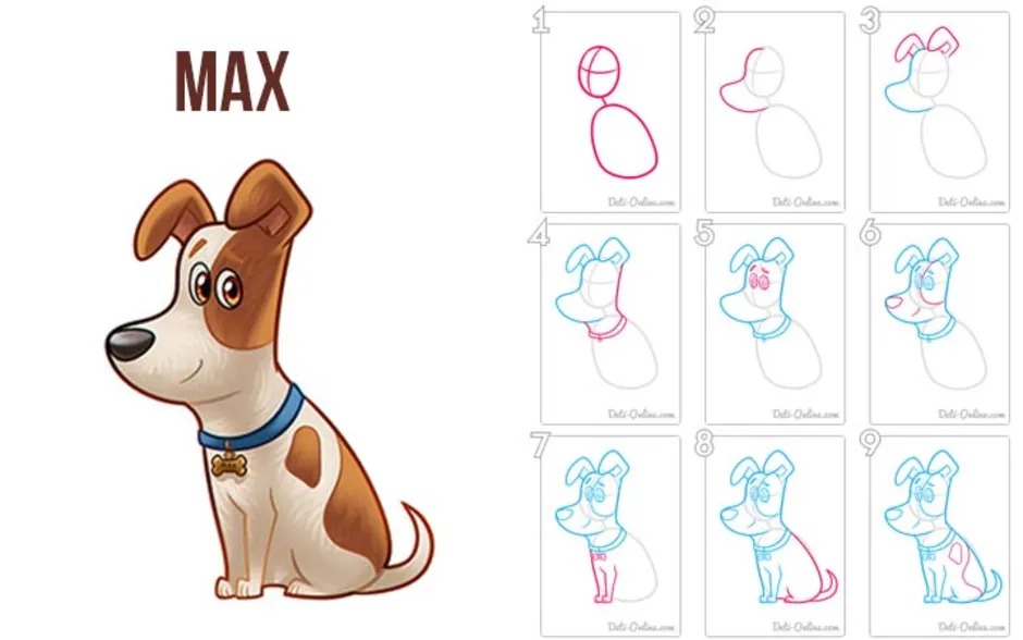 Собака карандашом легко для детей. Пошаговый рисунок собаки. Схема рисования собаки для детей. Рисунок собаки легкий. Рисование собаки пошагово.