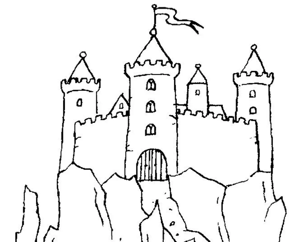 Средневековый замок 4 класс. Рыцарский романский замок. Раскраска Рыцарский замок средневековья. Рыцарский замок романский стиль. Замок рисунок карандашом.