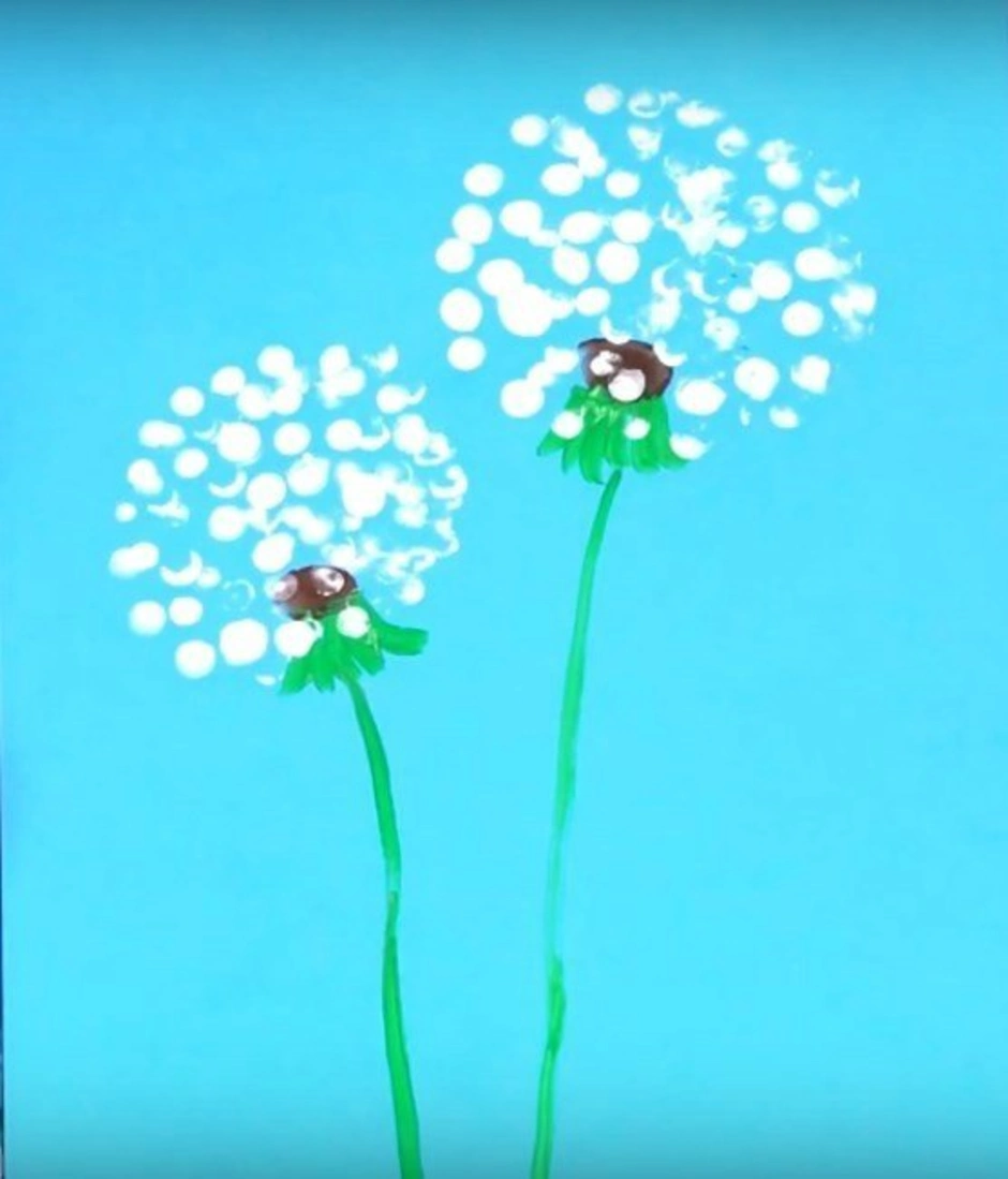 Одуванчик для детей 3 4 лет. Пальчиковое рисование цветы. Рисование одуванчик старшая группа. Рисование ватными палочками одуванчик. Одуванчики ватными палочками.