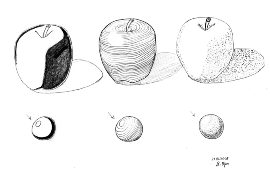 Яблоко рисунок карандашом поэтапно с тенью