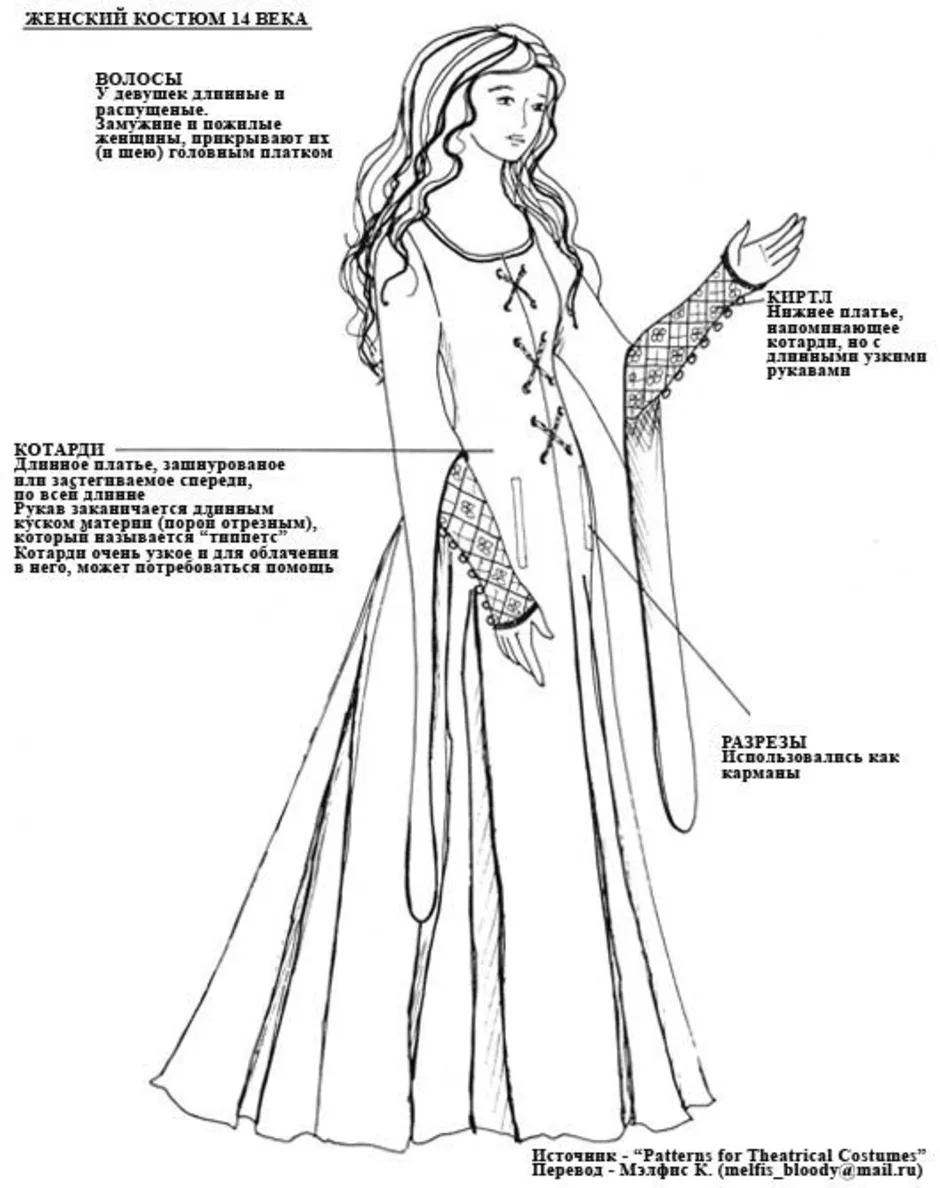 Средневековая женское платье 14 века
