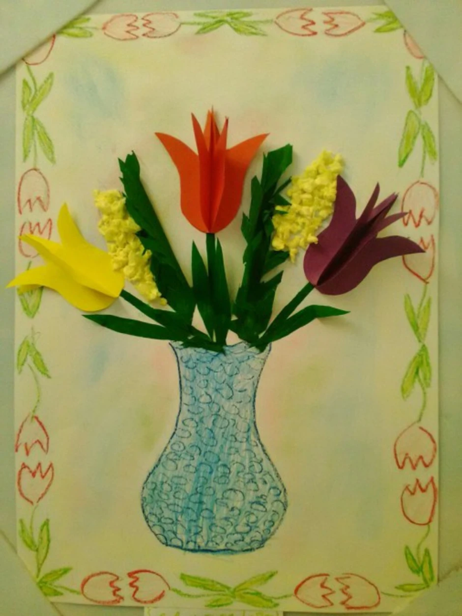 Аппликация цветы весны. Аппликация на тему цветы. Поделка ваза с цветами. Аппликация букет цветов.