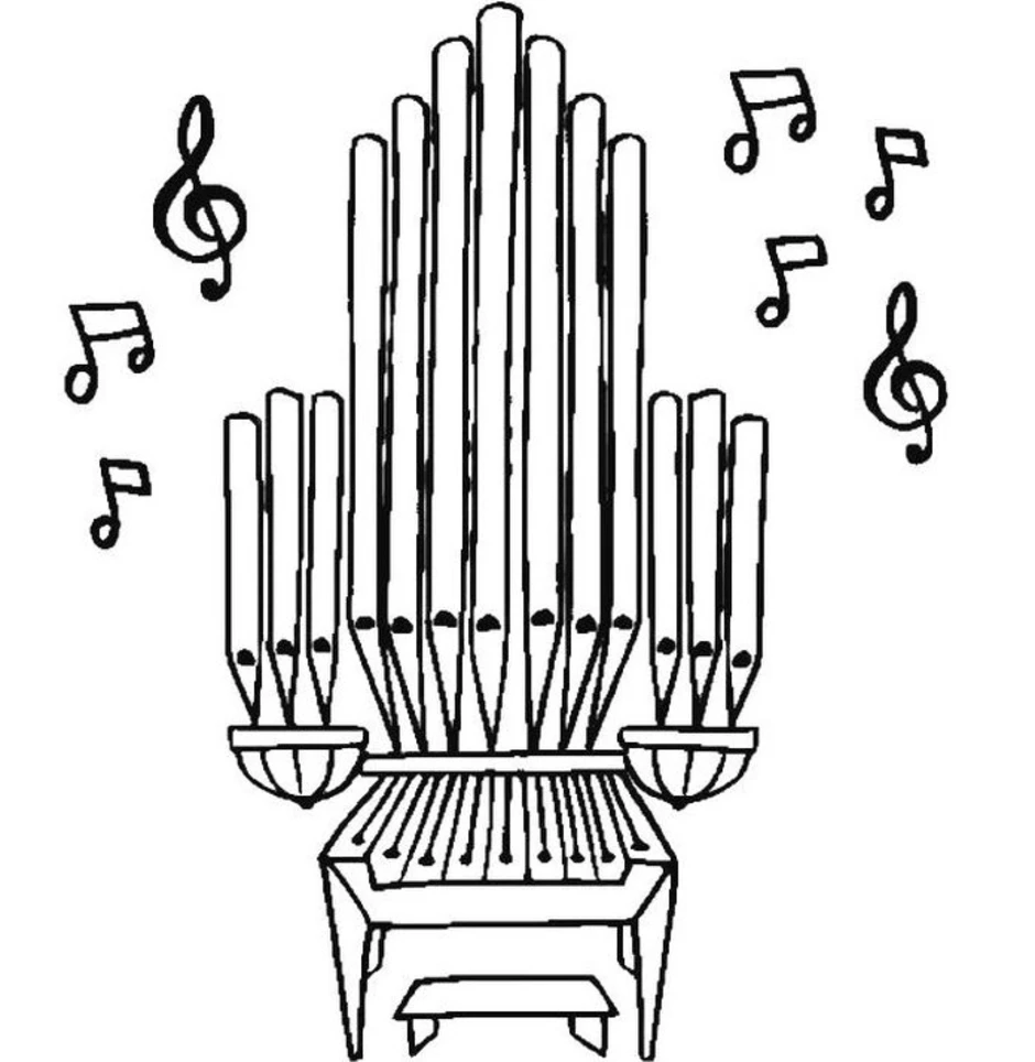 Раскраски Раскраска Орган музыкальный инструмент , Раскраски .