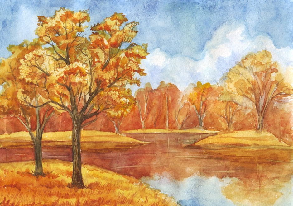 Рисунок осень гуашью пошагово - 54 фото